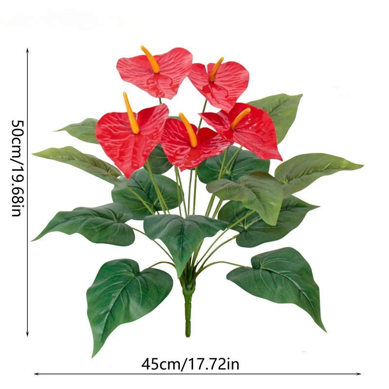 18 Heads Artificial Anthurium 50cm Red Green Plastic Plant for Outdoor Garden Porch Window Sill Home Room Decoration Fake Plants 2