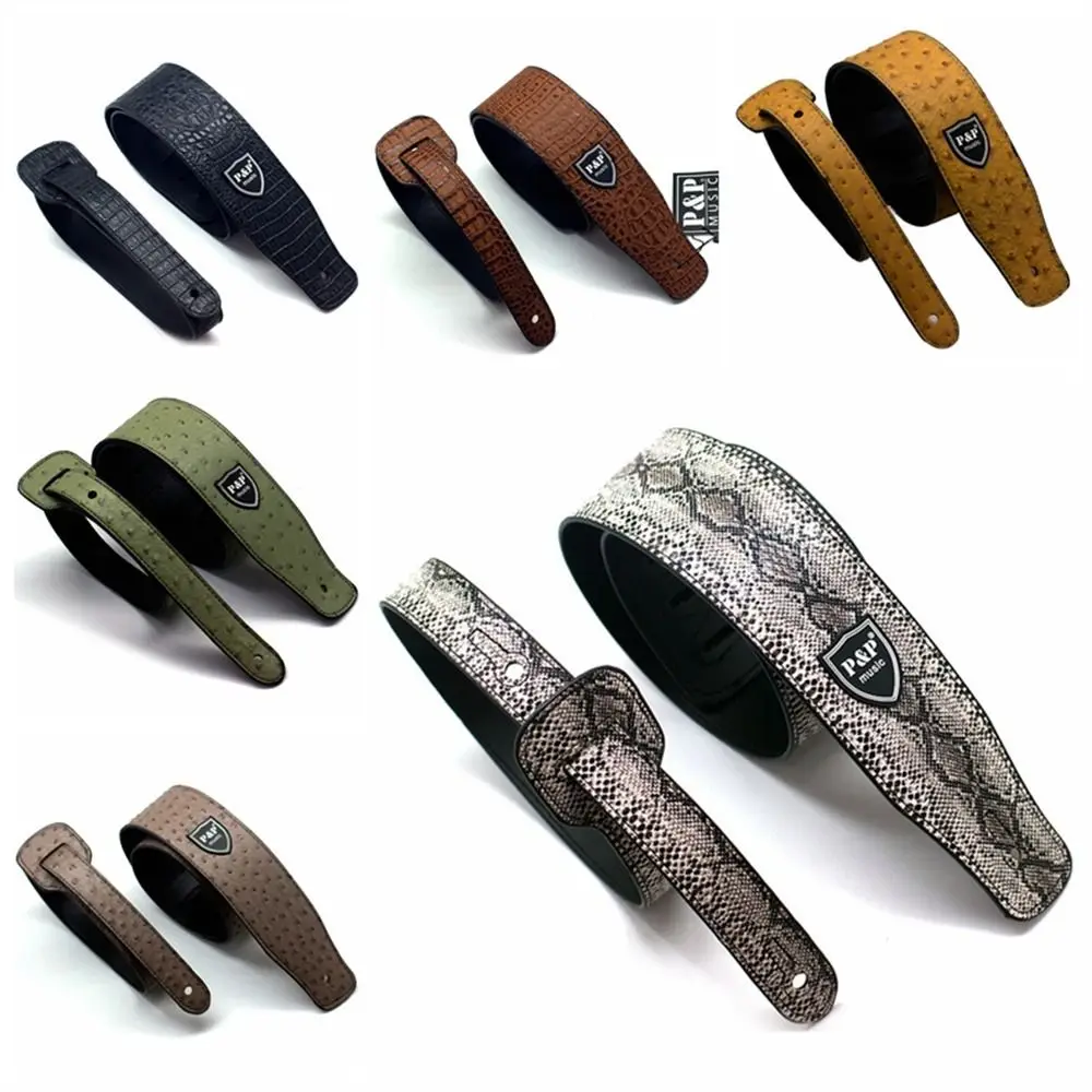 

Embossed Guitar Strap 130cm - 150cm Adjustable Acoustic Guitar Strap PU Leather Snake Skin Electric Guitar Strap