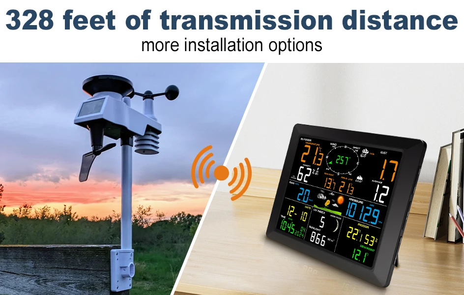 8.3" WiFi Weather Station 14-in-1 with Solar Sensor 328FT Range Real-Time Sync t