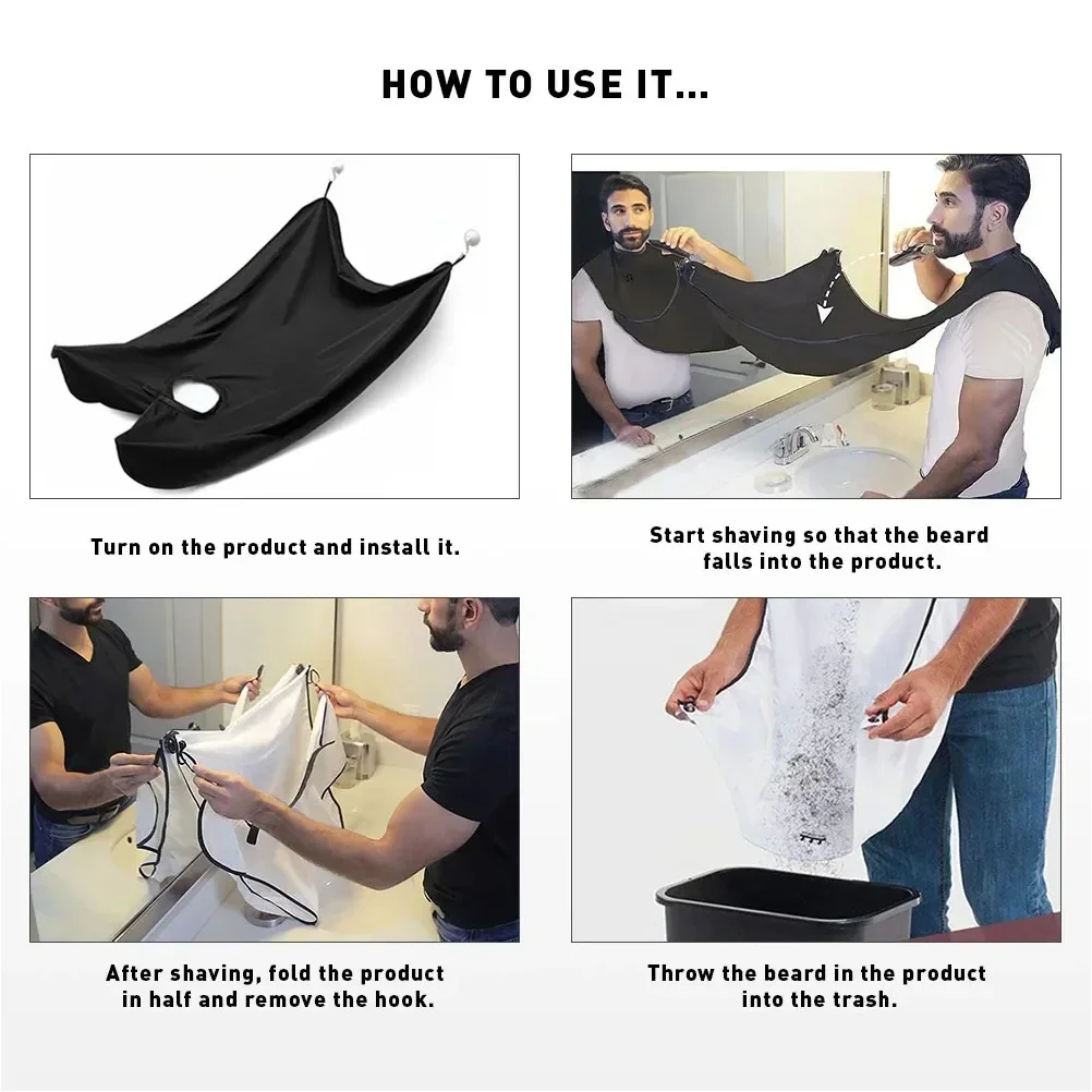 Barba Catcher Cape Bavaglino Specchio Ventosa Grembiule Rasatura dei capelli Barba Catcher Cura pulita Panno floreale impermeabile con due Suctio - immagine 6