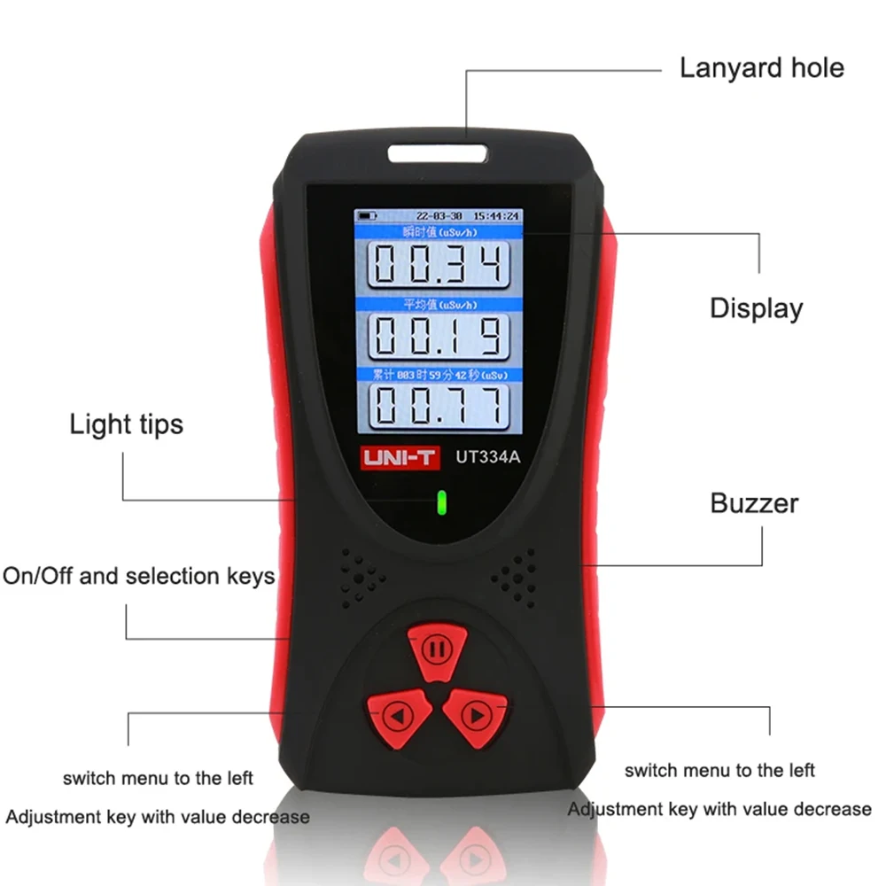 UNI-T UT334A Geiger Counter Electromagnetic Radiation Detector Personal Dosimeter X-ray Beta Gamma Detection EMF Meter
