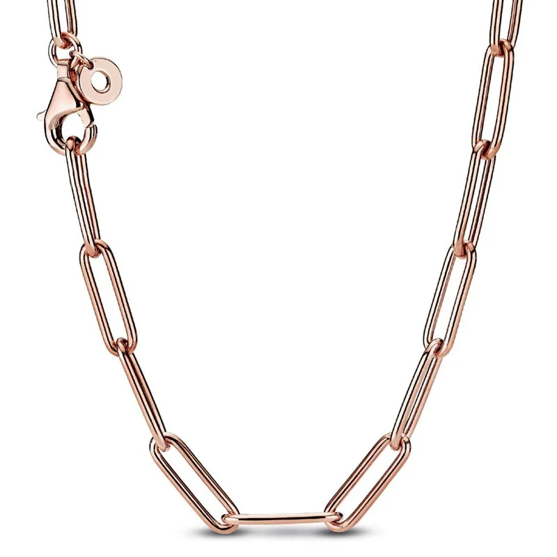 

Original Moments Rose Long Me Link Cable Chain Necklace For Women 925 Sterling Silver Bead Charm Necklace Fashion Jewelry