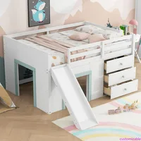Modern Farmhouse Style Kids Full Size Loft Bed with Slide and Storage Drawers, No Box Spring Required 2