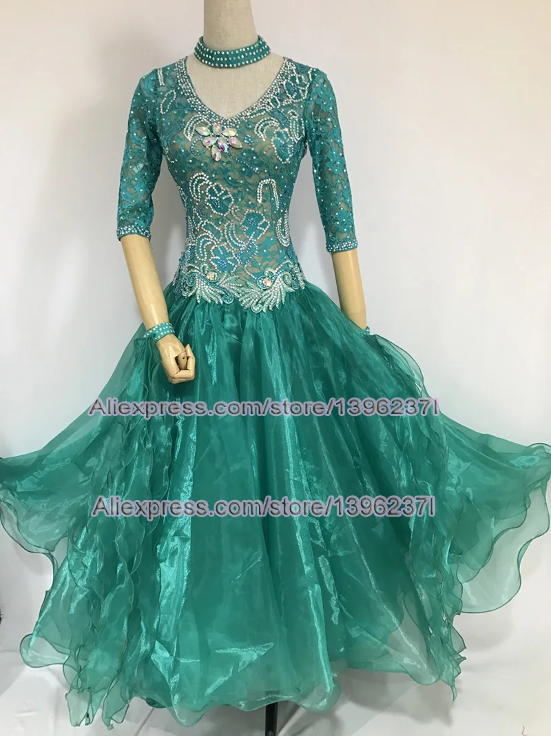 

Lady's Standard Ballroom Dance Skirt 2023 New Design High Quality Green Waltz Ballroom Competition Dance Dresses Women