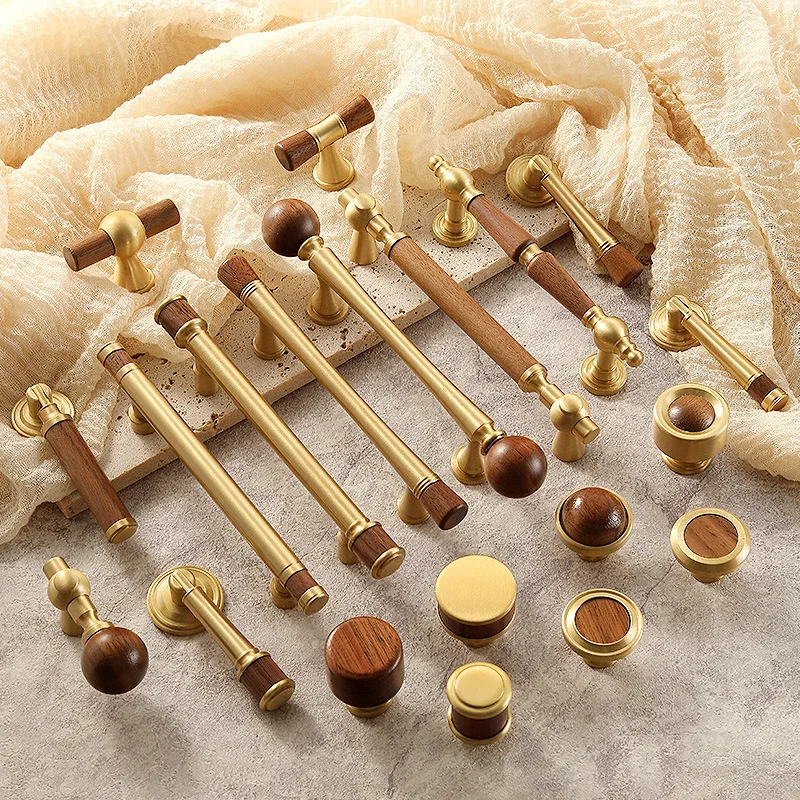 มือจับตู้ทองเหลืองวินเทจแบบเรียบง่าย สีวอลนัท สำหรับตู้เสื้อผ้าและตู้เก็บของ มือจับแบบรูเดียวสไตล์กลางศตวรรษ สำหรับลิ้นชักและเฟอร์นิเจอร์ 1