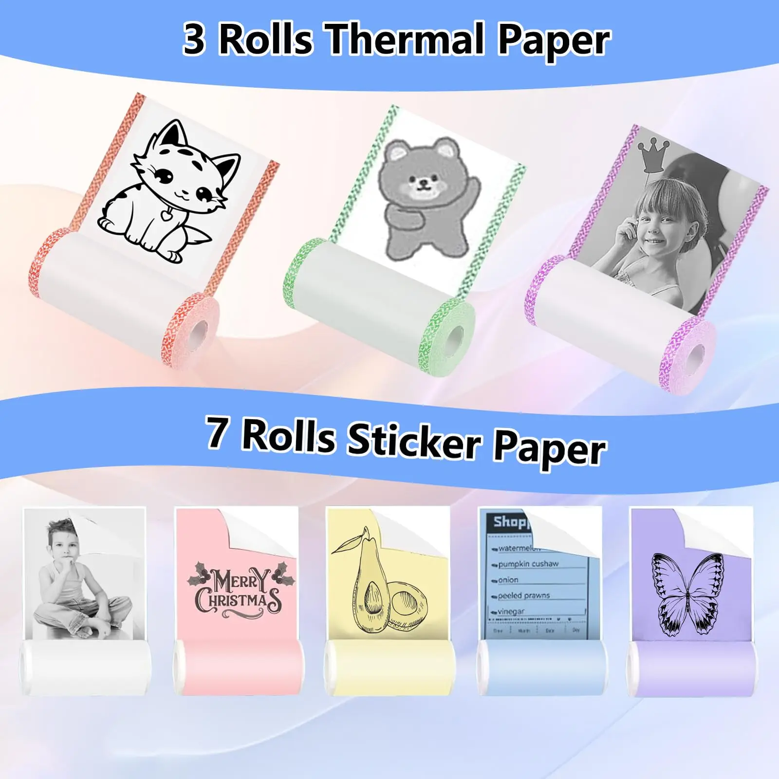Thermal Mini Sticker Printer Paper,57x25mm Thermal Sticker,Mini Pocket Printer Sticker Paper for Most Kids Instant Camera Refill