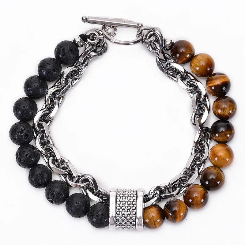 

Classic Natural Stone Beaded Bracelet Metal chain Energy Men Women Bracelets Jewelry