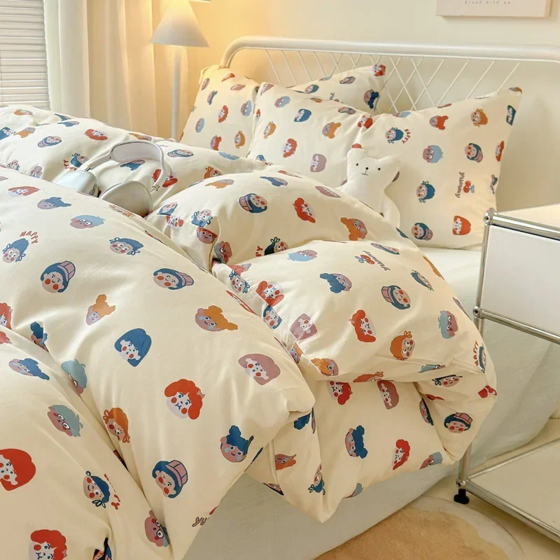 Set biancheria da letto Queen Set lenzuola stampate reattive Set copripiumino morbido in poliestere lavato Lenzuolo Federa Set biancheria da letto per cartoni animati