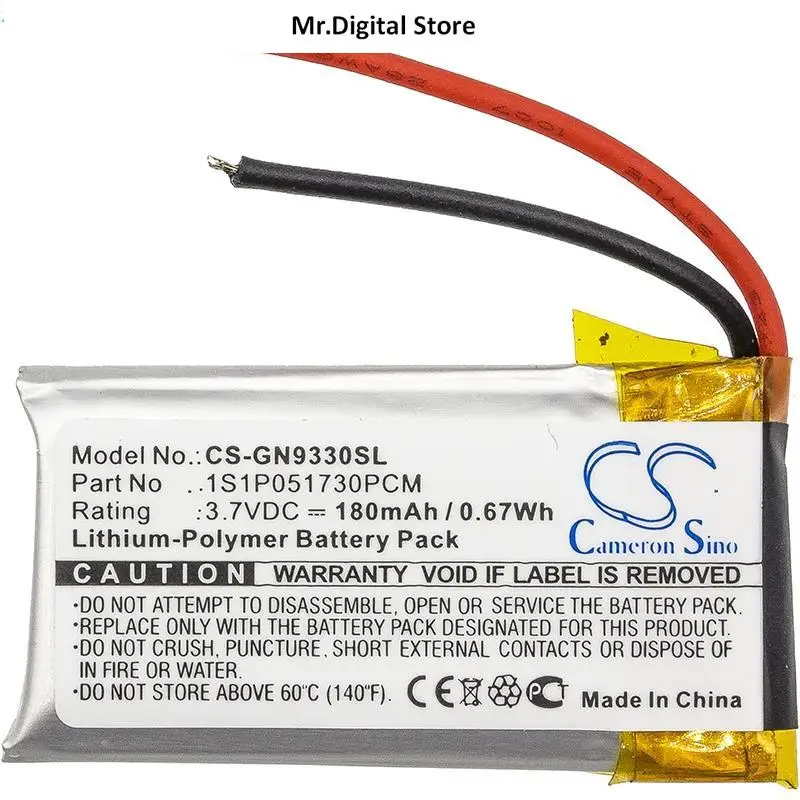 

Cameron Sino 180mAh Battery 1S1P051730PCM for GN GN9330,Netcom 9330