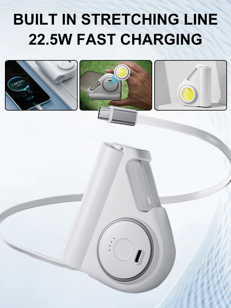 Outdoor portable 22.5W Power Bank with Retractable Fast Charging Cable, Mini Power Bank with Tape Measuring,Lighting Functio 2
