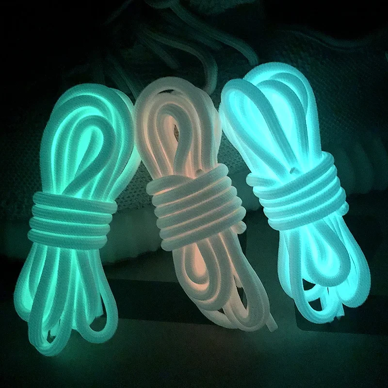 Round Shoe Laces 1 Pair Luminous Shoelaces Flat Sneakers Canvas Shoe Laces Glow In The Dark Night Color Fluorescent Shoelace