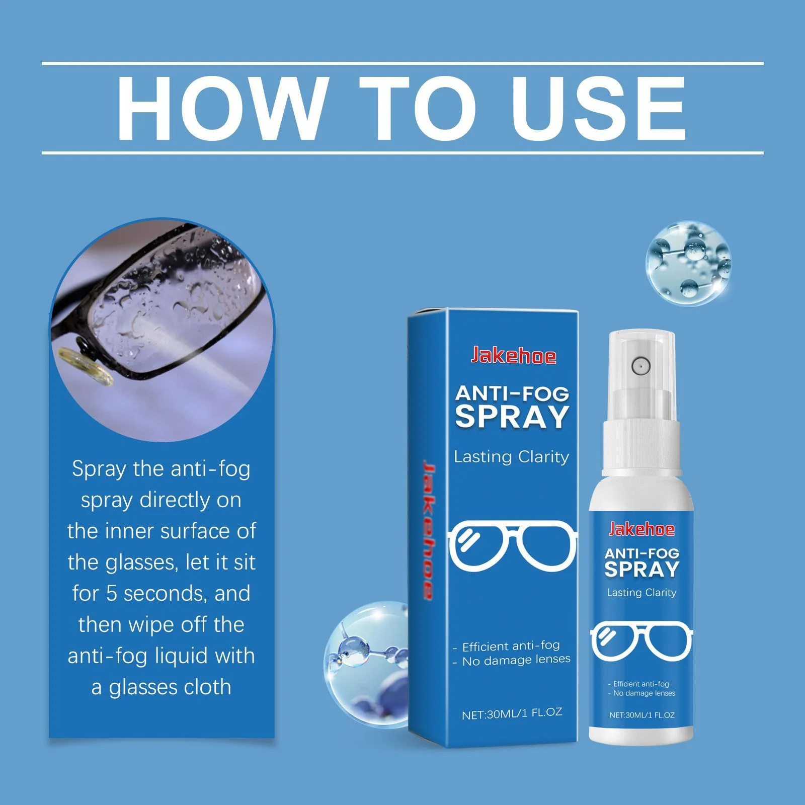 Eyeglass Lens Cleaner Spray Scratch Removal Portable Eyeglass Cleaning Accessories Fog Free Cleaning Spray for All Lenses