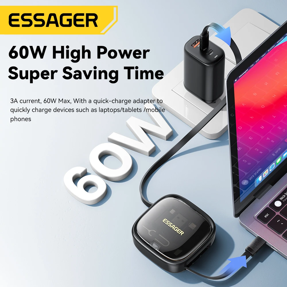 Essager 60W Fast Charge USB A/C To TypeC Micro Lightning