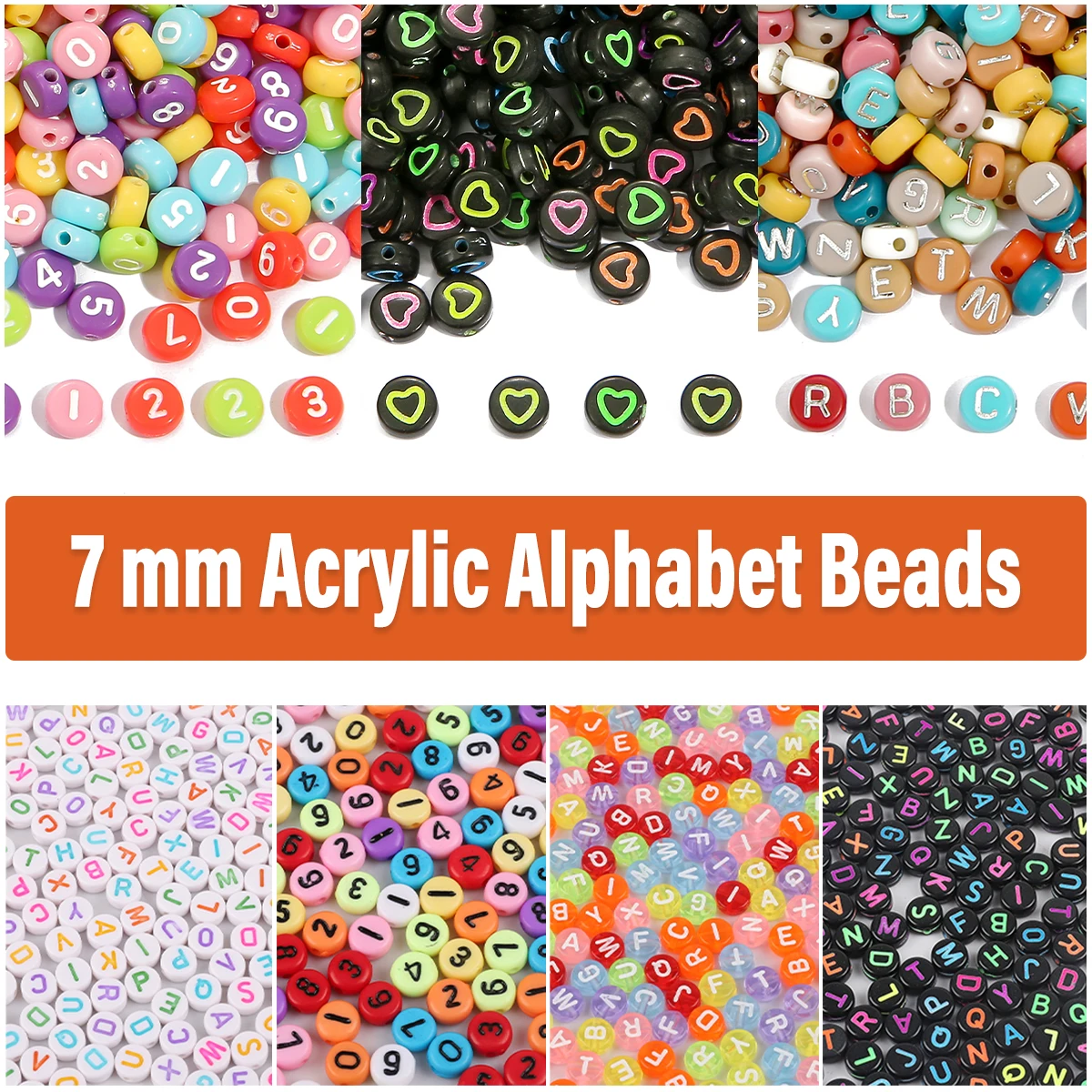 Acrylic Beads 7mm Alphabet Round Flat Letters Numbers DIY Craft Beads Kit 100pcs/Bag for Jewelry Making Bracelets Necklace