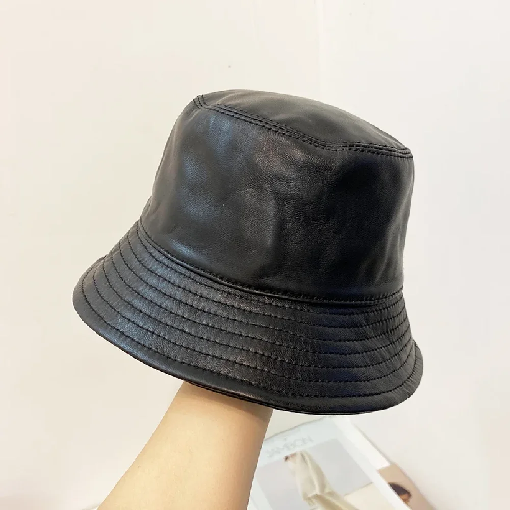 

Women 100% Real Sheepskin Hat Soft Warm Bucket Hat Black Comfortable Breathable