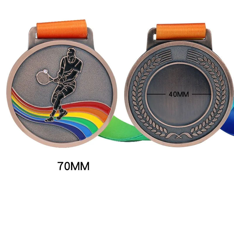 Customization Metal Tennis Baked Paint Medal Sports Meeting Children's School Souvenirs Award Hanging Around the Neck Decor, 3Pc