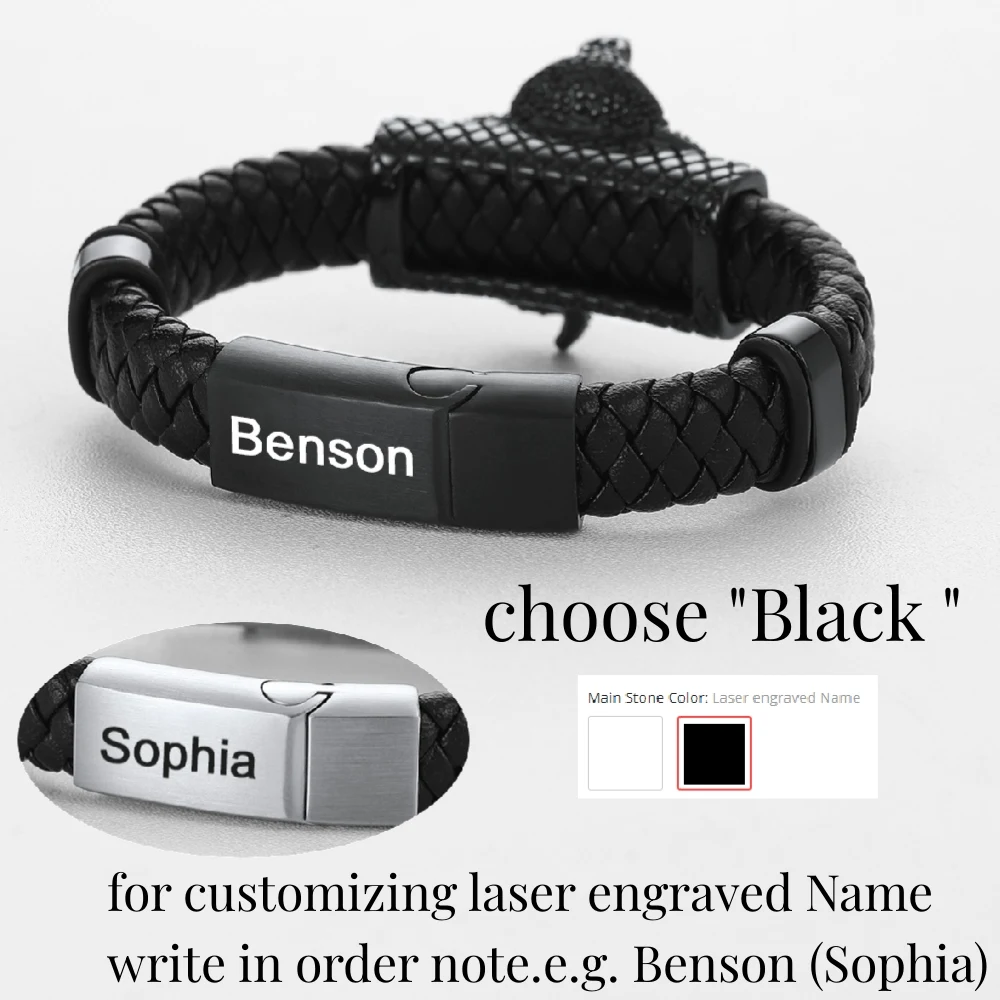 U7 Stainless Steel Animal Leather Bangle Bracelet for Man Cobra Elapid Scorpion Animal Charm Punk Laser Engrave Name ID Bracelet