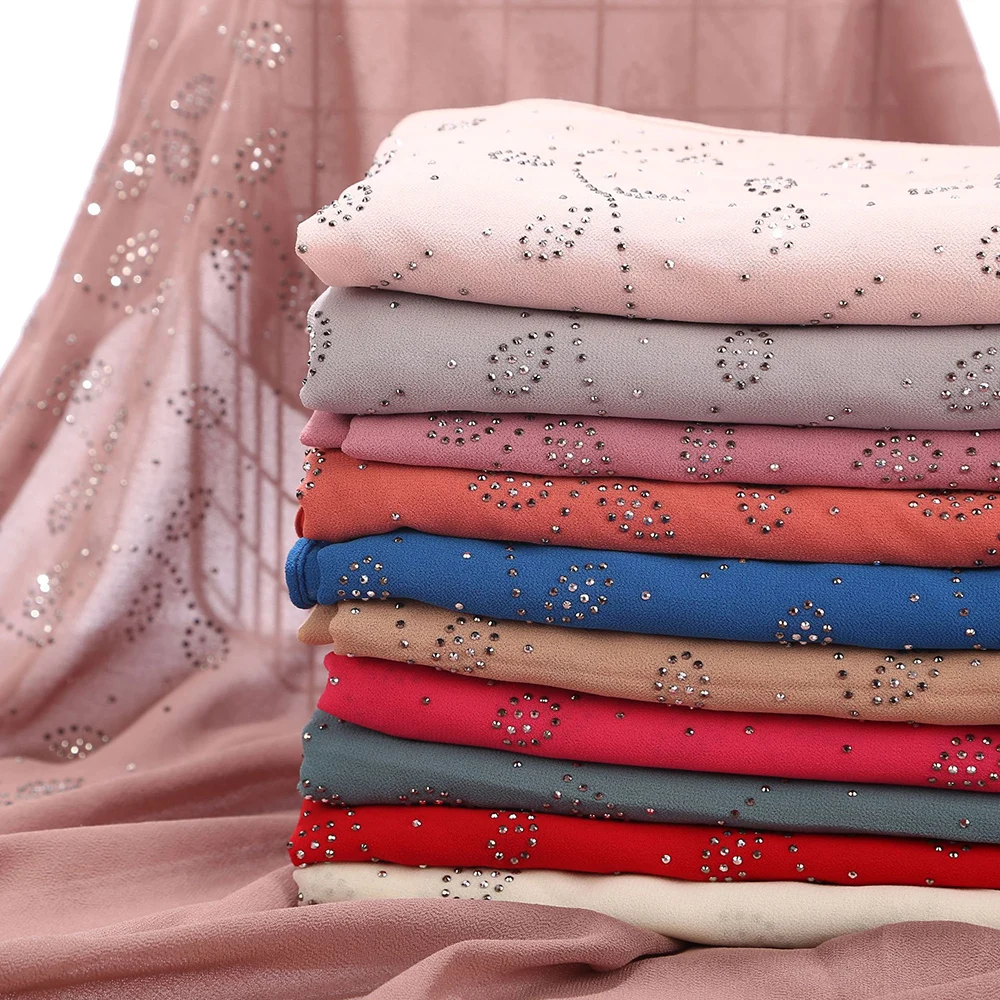 

Diamond Hijabs Scarf Chiffon Muslim Islamic Headscarf Sequins Chiffon Turbans High Quality Hijabs Women Veil Scarf Long Shawls