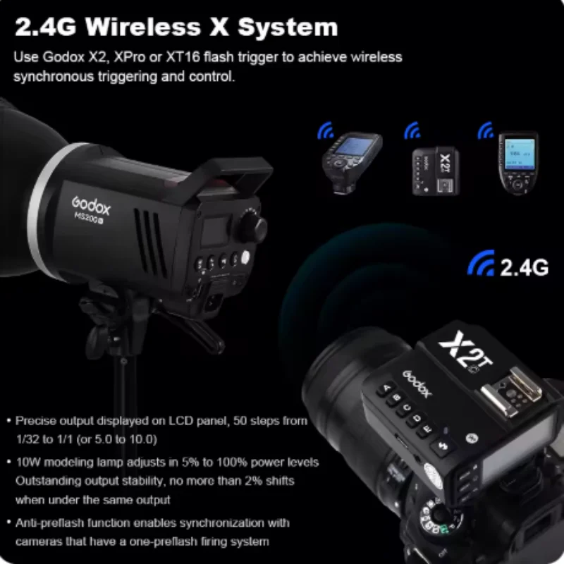Godox 200W MS200V 300W MS300V LED 스튜디오 플래시 내장 2.4G 무선 수신기 경량 컴팩트 보웬스 마운트 LED 모델링 램프