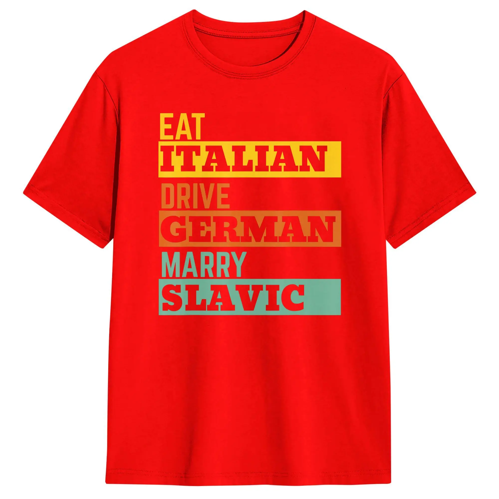 Men's Retro Humor Cotton T-Shirt - Eat, Drive, Marry Phrase, Short Sleeve O-Neck Summer Tee