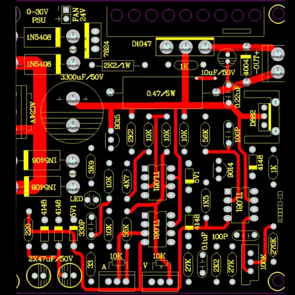 학교 교육 연구실용 DC 조정 전원 공급 장치 DIY 키트, 0-30V 빨간색, 2mA-3A 연속 조정 가능