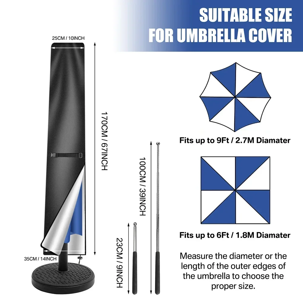 Umbrella Cover Waterproof Fabric with Zip Pole UV Resistant Dustproof Durable for Garden Outdoor Parasol Umbrella Protection