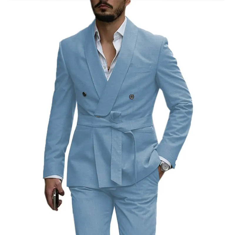 Men's Suits 2 Pieces Belt Style Wedding Dress Groom Best Man Blazer And Pants Gentleman Tuxedo Unique Design Fashion Jacket Sets