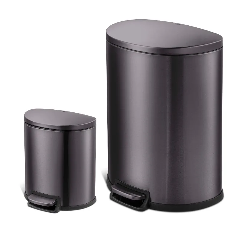 

Qualiazero 13.2 and 1.6 Gallon Trash Can Combo, D-Shape Step On Kitchen and Bathroom Trash Can, Black Stainless Steel Trash Cans