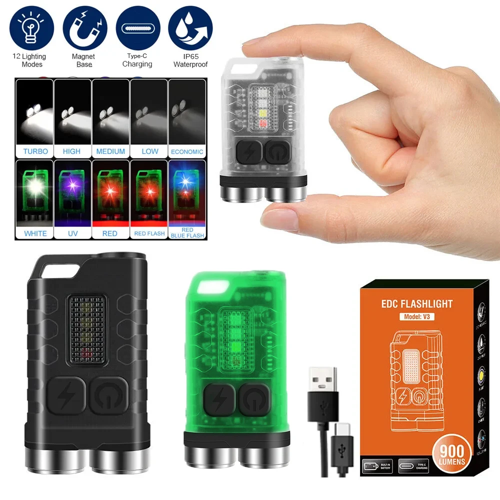 

Mini V3 Flashlight Rechargeable Battery 10 Light Modes With Magnetic Camping Lantern Uv Light Multi-Functional Edc Keychain Lamp