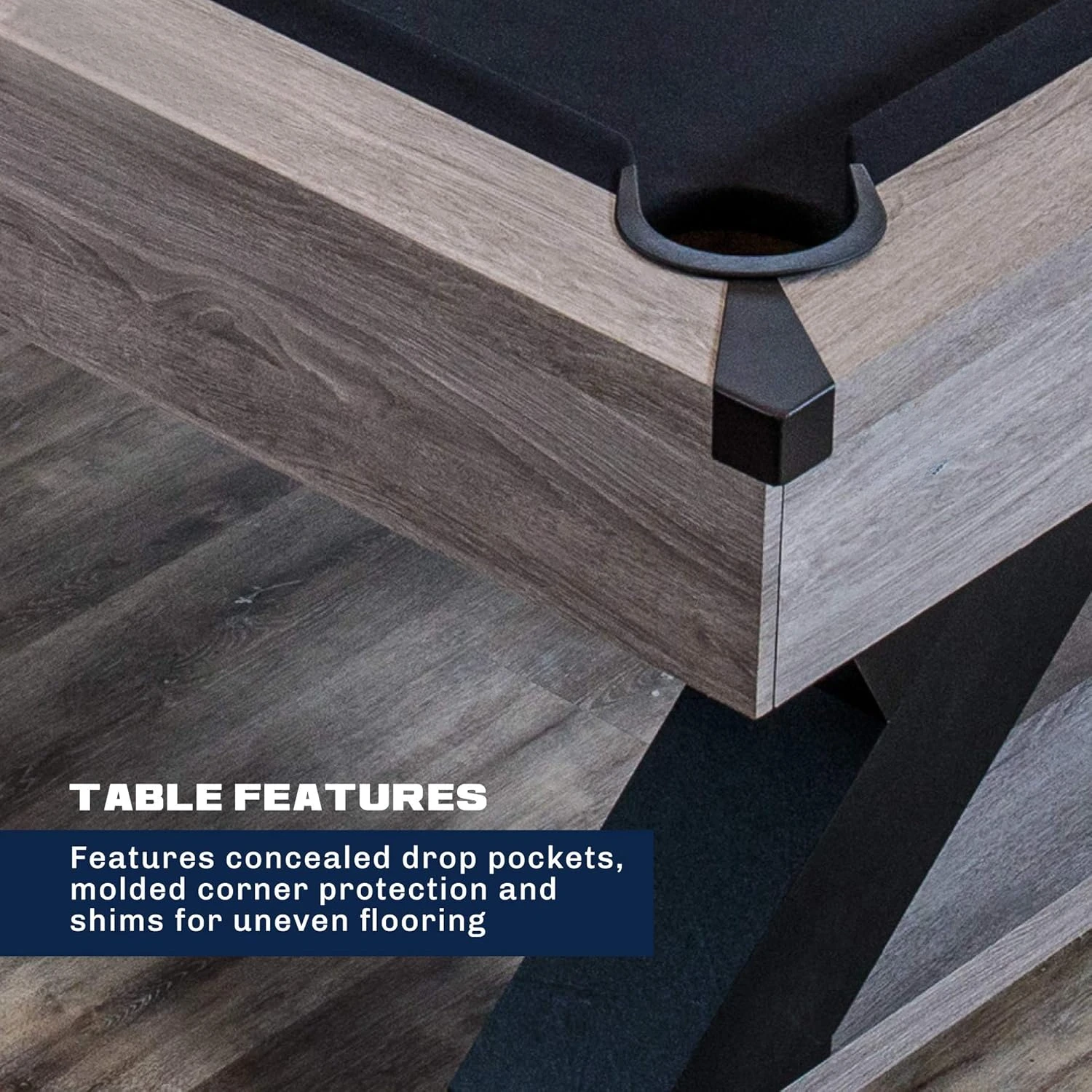 Kirkwood 90&rdquo; Billiard Table with Rustic Finish, K-Shaped Legs and Black Cloth, Brown