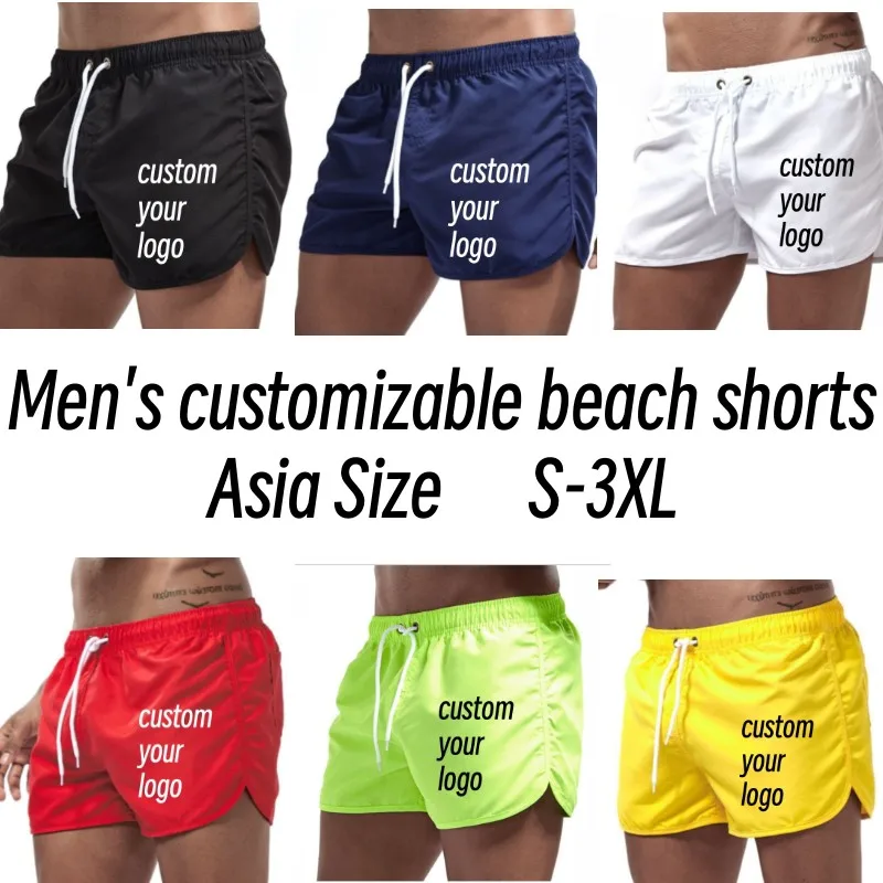 

Custom Your Logo Men's Beach Shorts Sports Fashion Drawstring Solid Vacation Asia Size Bottoms Male Pants