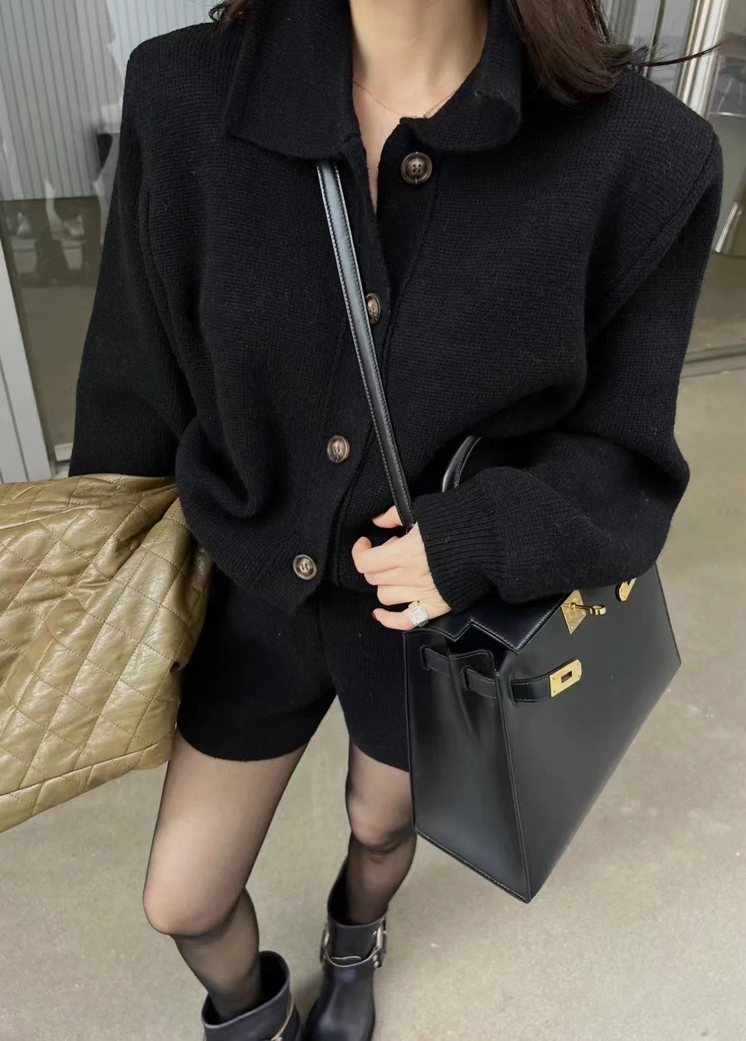 Autumn Winter New Two-piece Knitted Sets Single Breasted Sweater Top High Waist Shorts Korean Fashion Casual Outfits Solid Suit