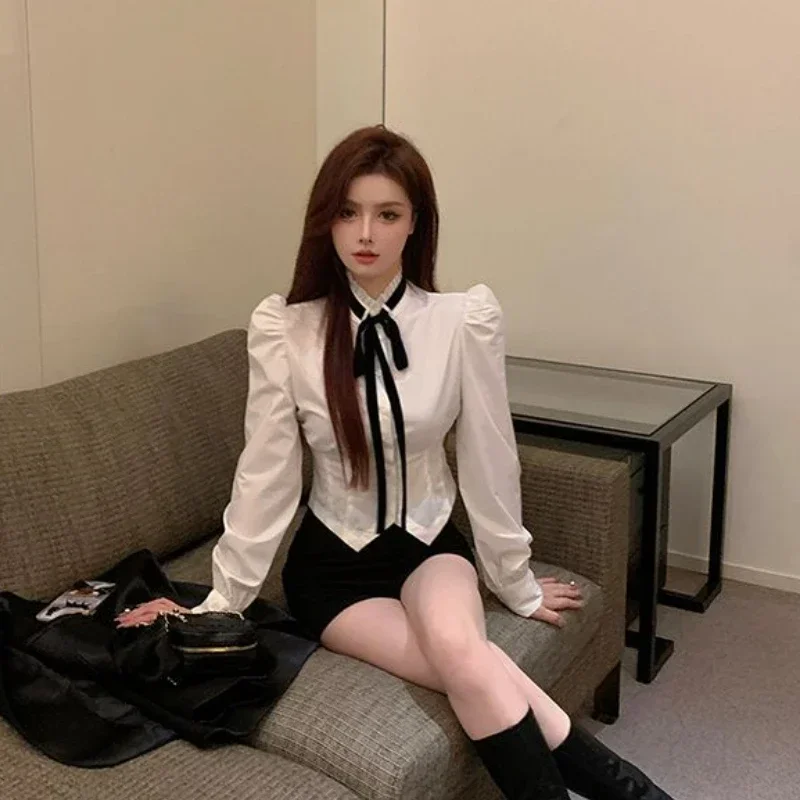 White Shirts Women Lolita Style JK Student Pure Spring New Arrival Office Lady Slim Crop Hotsweet Trendy Long Sleeve Chic Design