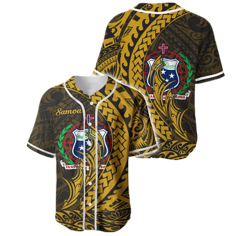 

Summer Baseball Shirt Polynesian Hawaiian Rugby 3D Print Men's Baseball Jersey Harajuku Street Casual Sports Short Sleeve Shirt