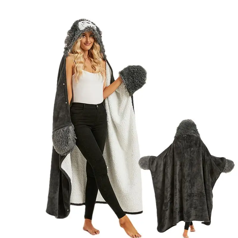 

Blanket Hoodies for Women Wearable Oversized Gray Blanket Hoodie Big Plush Cozy Giant Hooded Blanket Sweatshirt for Winter