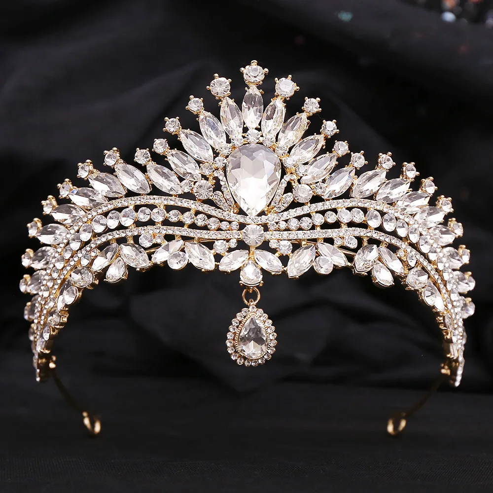 Luxury Silver Color Crystal Bridal Jewelry Sets Rhinestone Tiaras Crown Necklace Earrings Alloy Wedding Dubai Jewelry