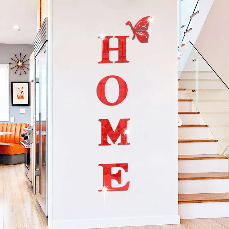 HOME family slogan acrylic 3D three-dimensional mirror wall stickers entrance decoration tile patches handmade accessory mural