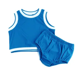 Royal Blue Family Matching Outfit Set with Striped Trim - 2 (Baby set)