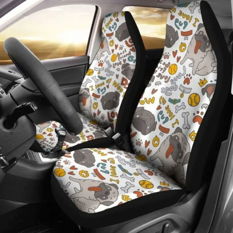

I Love My Pug Car Covers Pack of 2 Universal Front Seat Protective Cover
