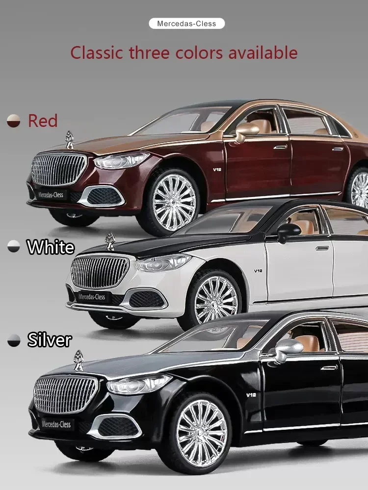 New 1:24 Simulation Benz Maybach S680 Alloy Car Model Sound And Light Pull Back Toy Car Die-Cast Boys Collection Decoration Gift 6