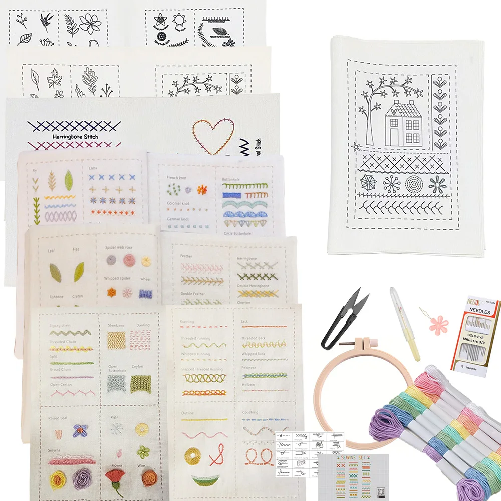 Beginner's Embroidery Sewing Kit with Patterns and Step-by-Step Tutorials