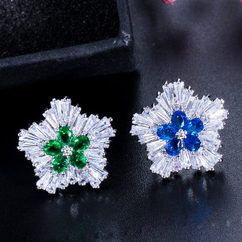 ThreeGraces New Trendy Blue Cubic Zirconia White Gold Color