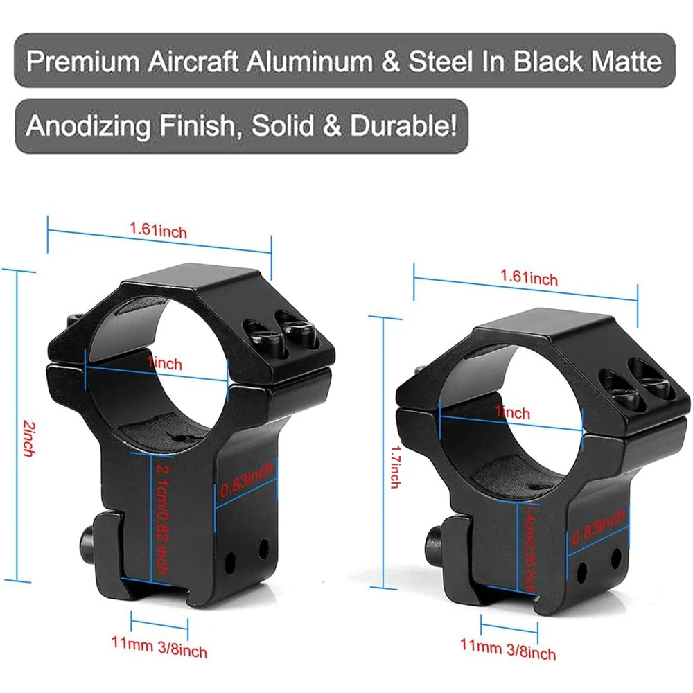 1" Dovetail Scope Rings 2Pcs High Profile & 2Pcs Medium Profile for 11mm Dovetail Rails Tactical Flas for rifle scope mount ring rifle scope mount