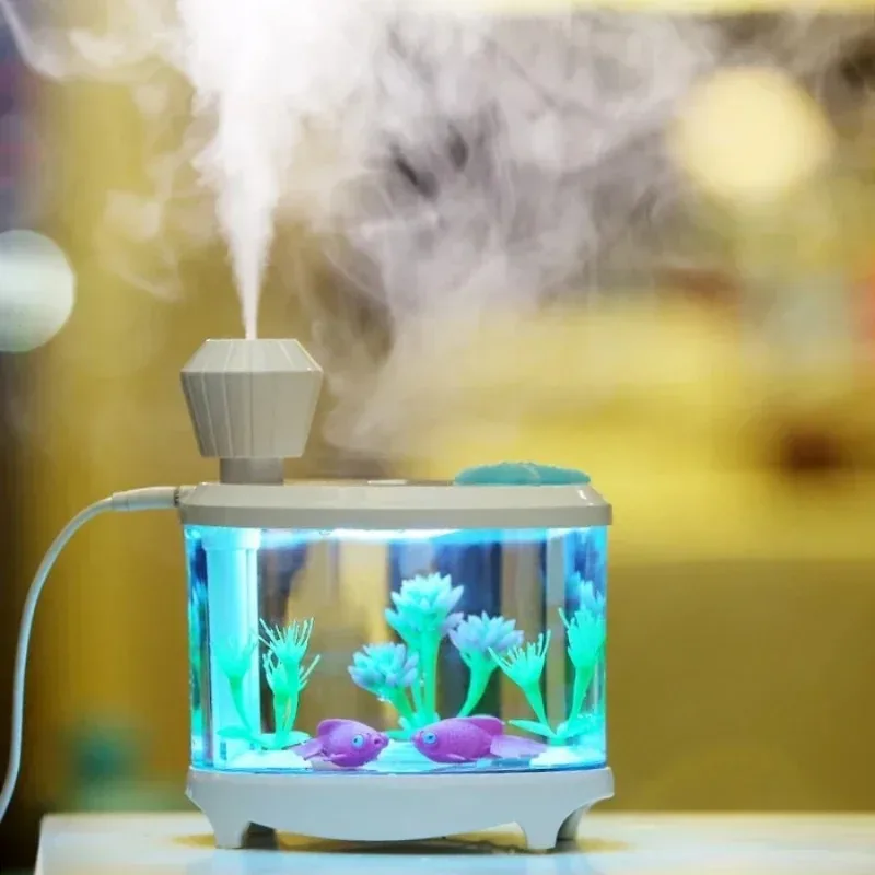 물고기 탱크 LED 조명 가습기 USB 가정용 가습기 공기 디퓨저 정수기 분무기 디퓨저 아로마 미스트 메이커 안개 수족관
