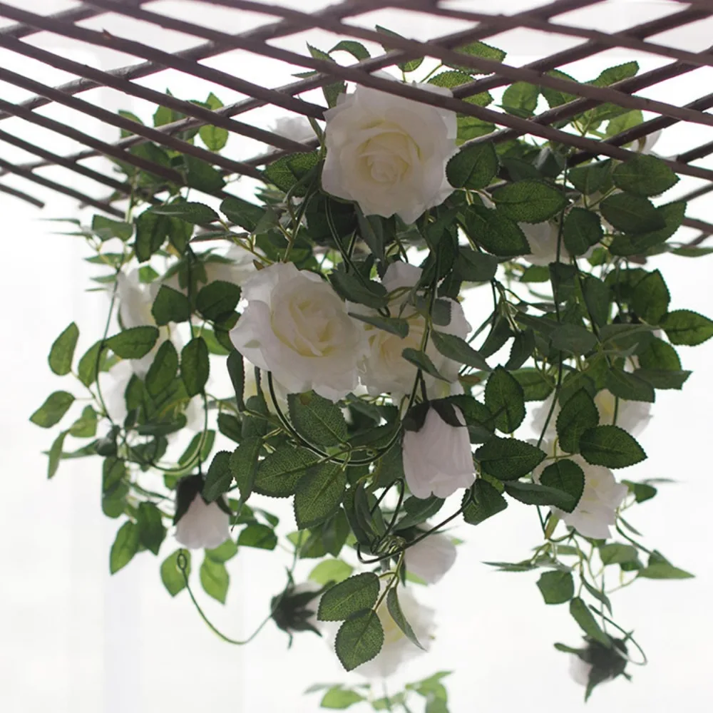 

1pcs 2m Artificial Rose Flower Ivy Vine Wedding Decor Real Touch Silk Flowers String with Leaves for Home Hanging Garland Decor