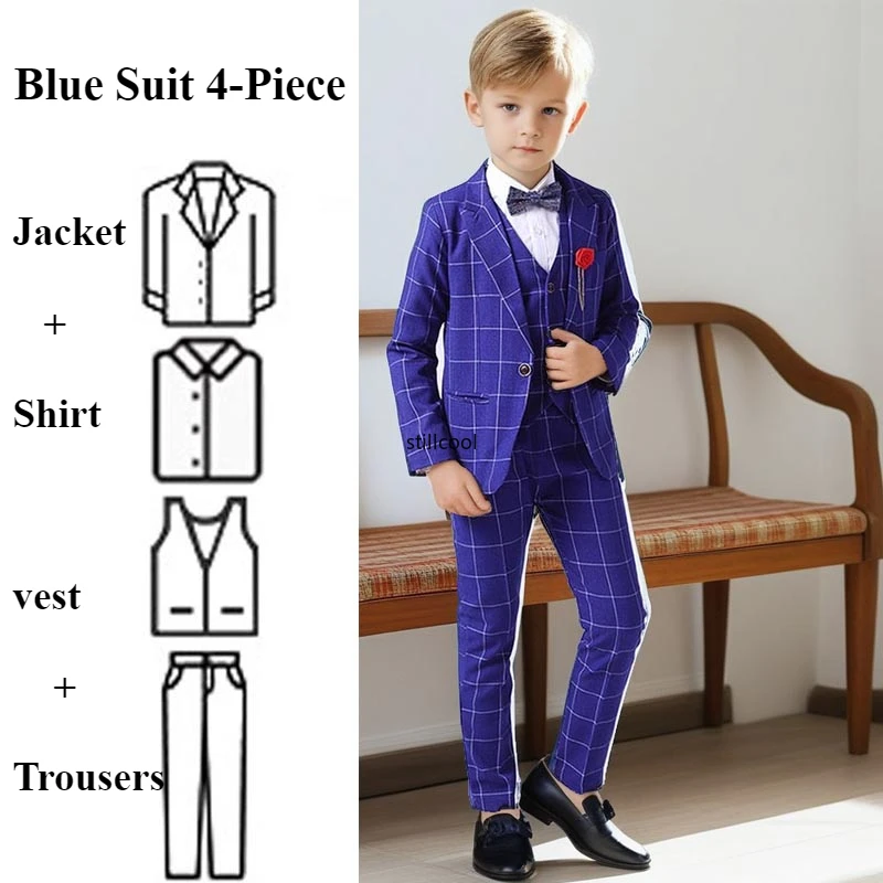 Boys Plaid Suit Spring 2025 Fashion England Wedding Evening Tuxedo Elegant School Children Host Speech Performance Blazers Set 7