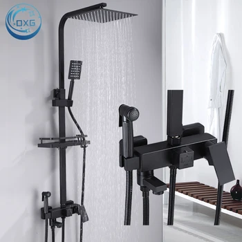 OXG Rubinetti per doccia in ottone nero/cromato Miscelatore per doccia da bagno Sistema doccia Set doccia a pioggia Doccia spray per bagno 1