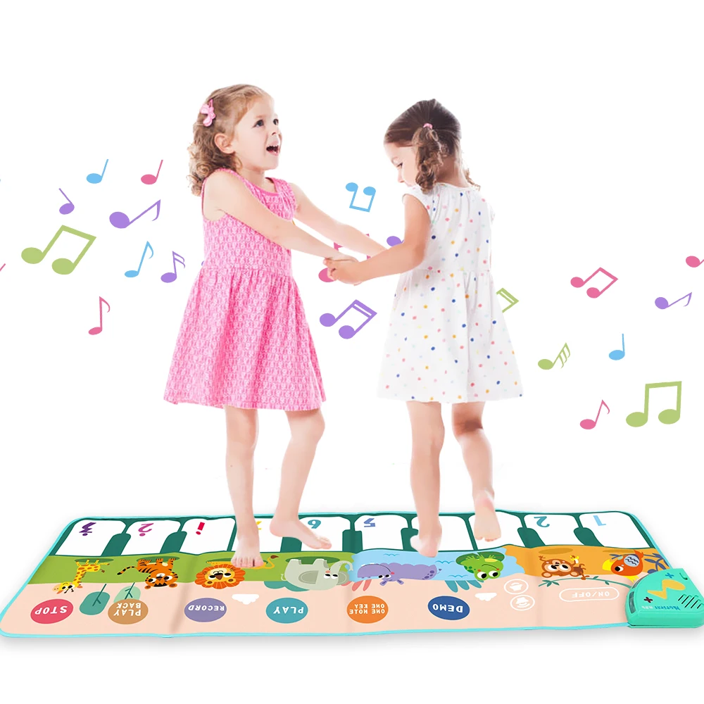 Kids Musicial Piano Keyboard Dance Floor Mat Carpet with Instruments Sounds Early Educational Toys Gifts for Boys Girls Toddlers