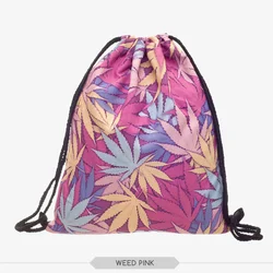 Fashion Drawstring Bag Green Leafs 3D Printed Mochila Cuerda Out Door Drawstring Backpack Women Men Modis String Bag Girl