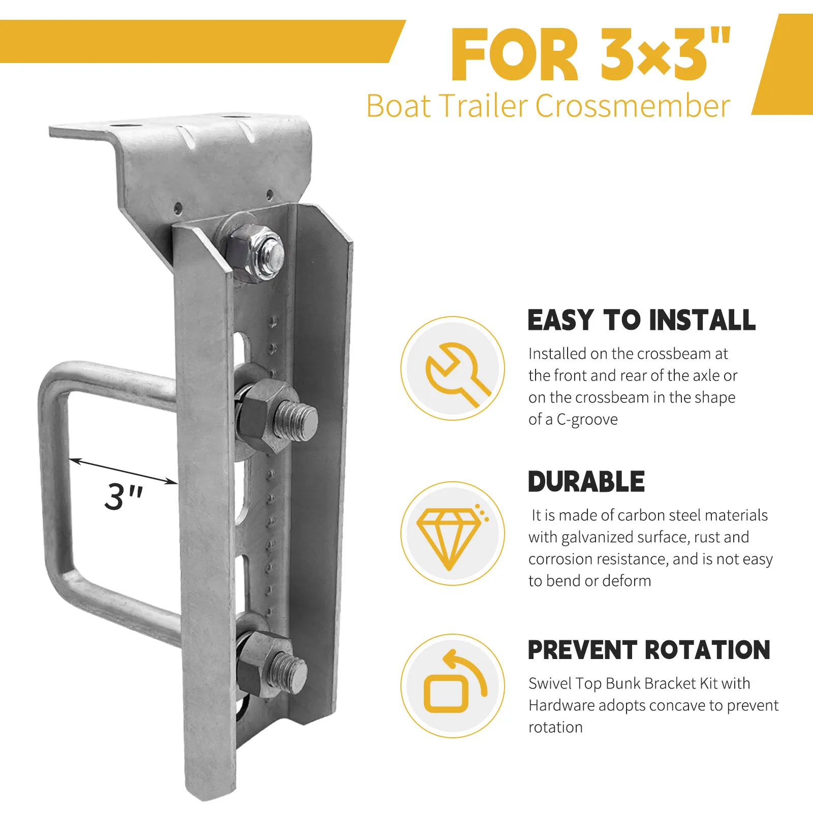 (4) 8" Swivel Bunk Bracket Kit with Hardware For Trailer Hardware Suitable For 3"x3" Boat Trailer Crossmember Cross Components